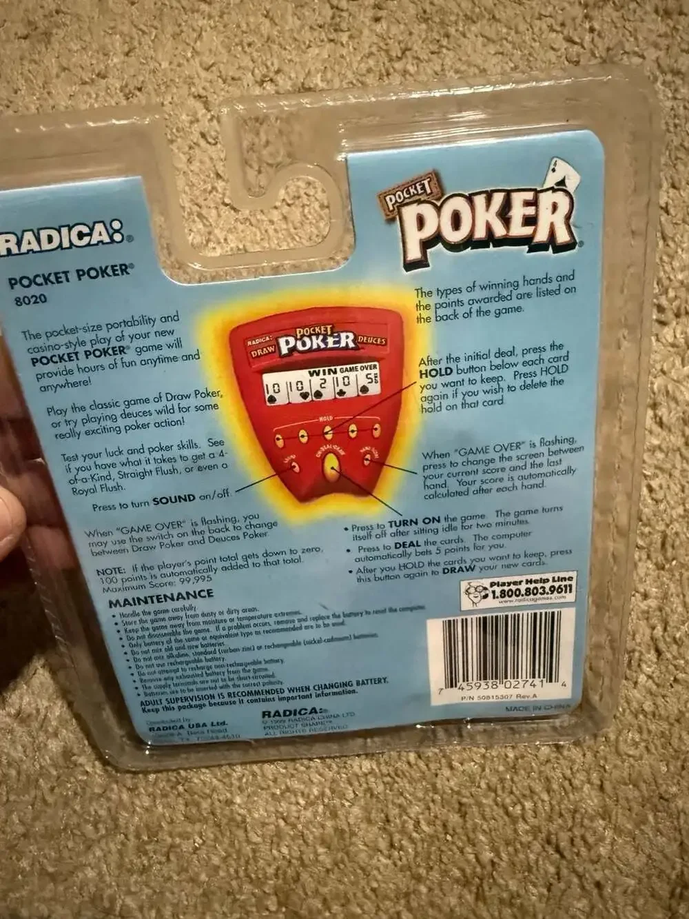 Radica Pocket Poker Draw & Deuces 8020 Handheld Electronic Game